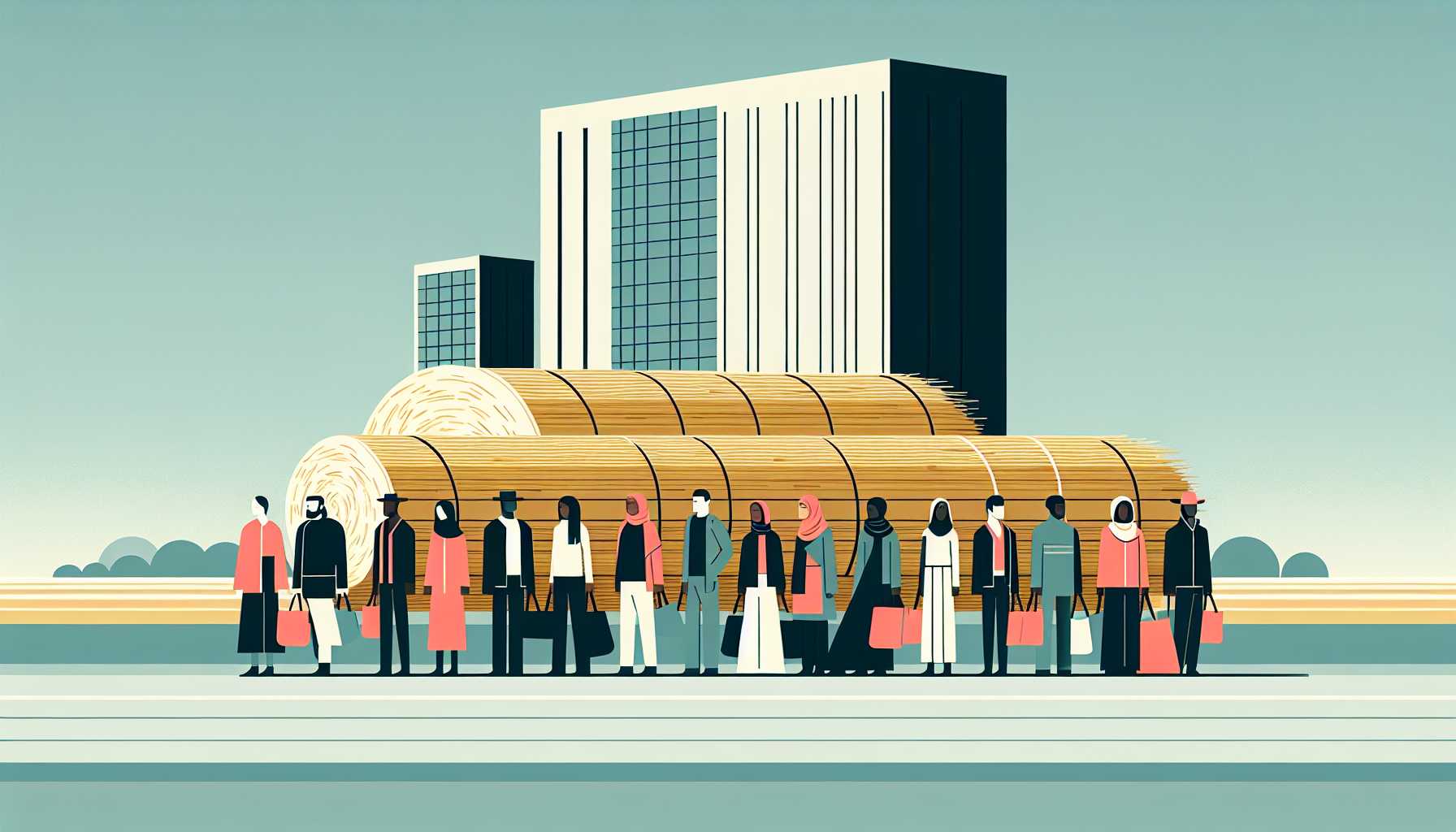 Illustration of people at bakery