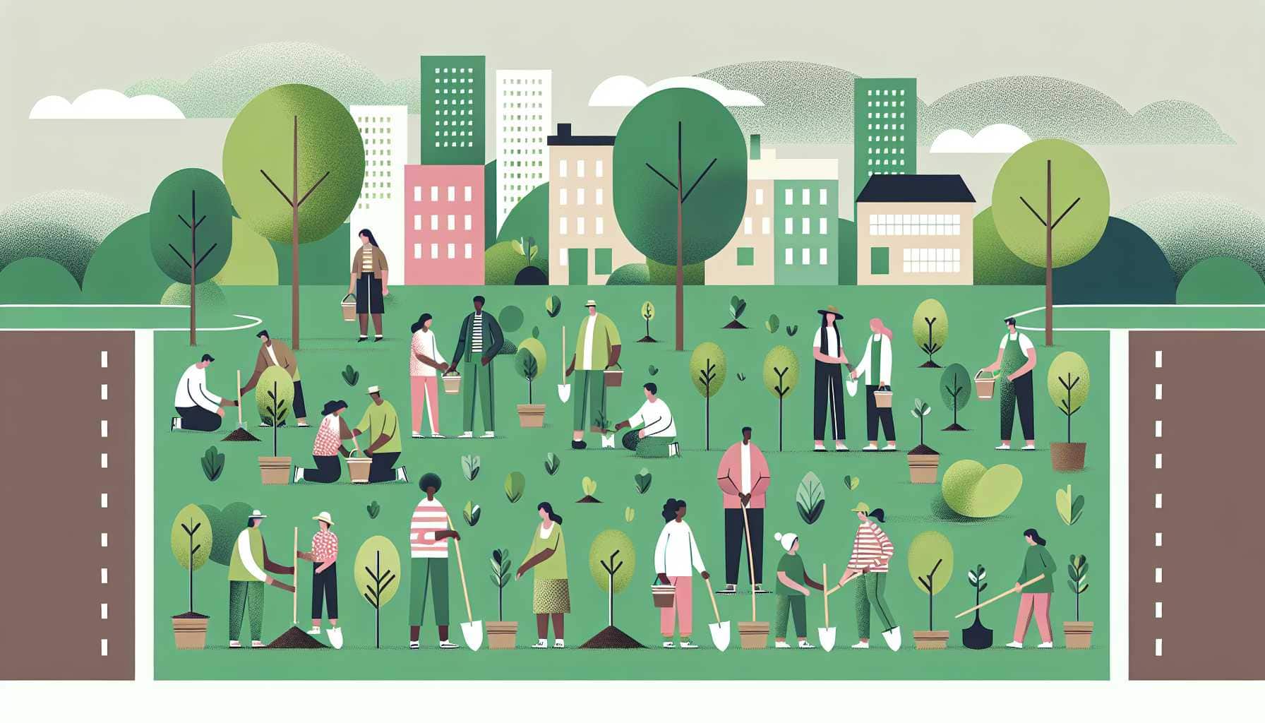 Illustration of community tree planting