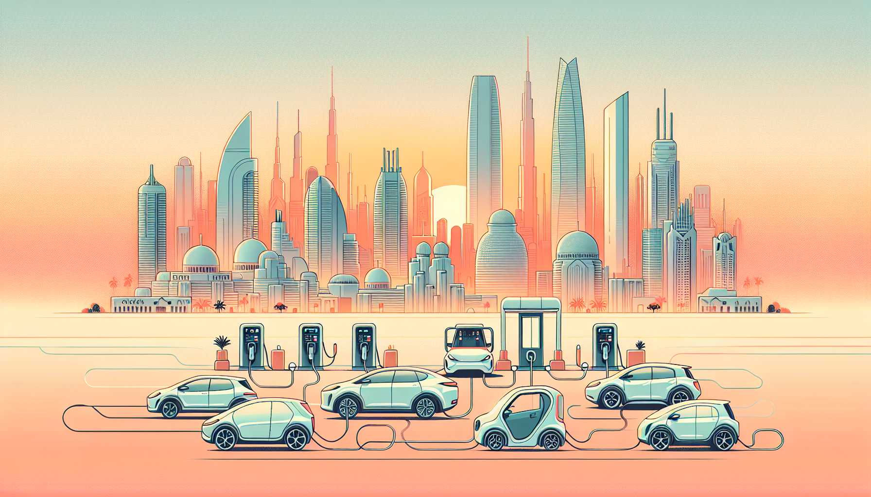 Illustration of electric vehicles in a city