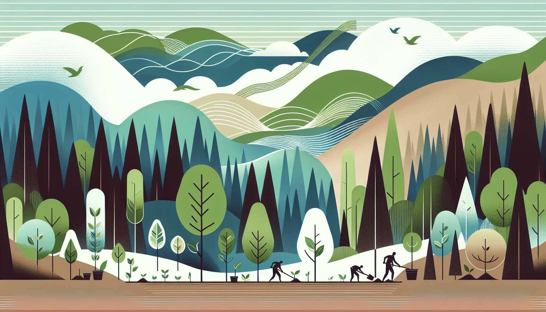 Illustration of a lush forest landscape