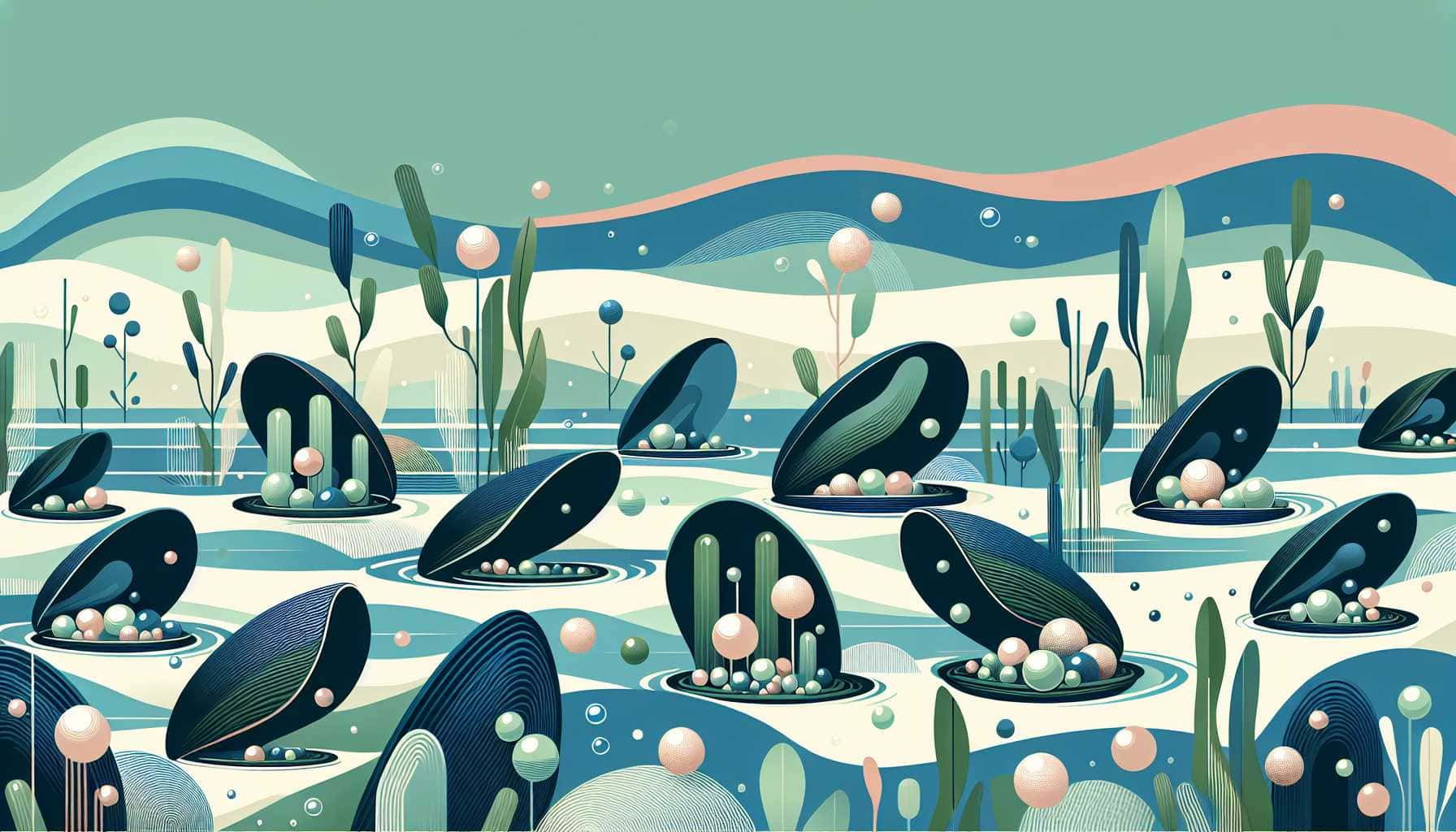 Illustration of freshwater mussels with pearls