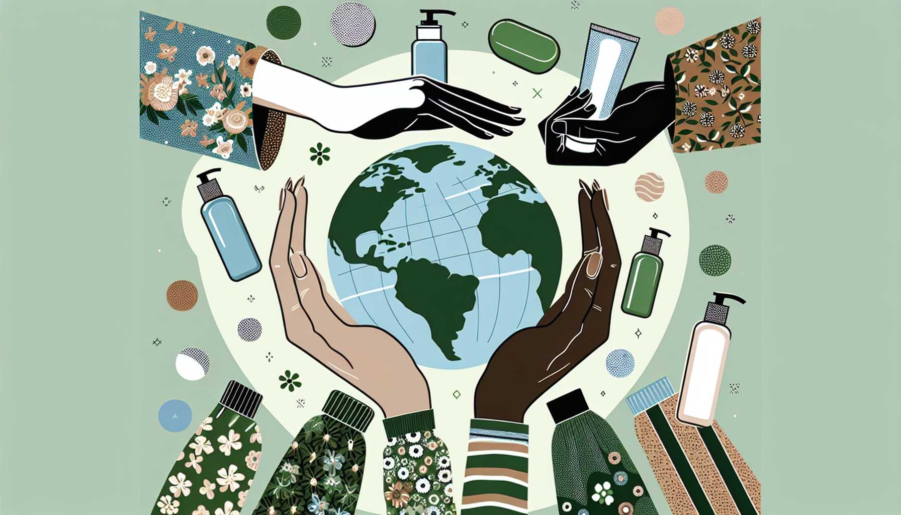 Illustration of diverse hands with dispensers