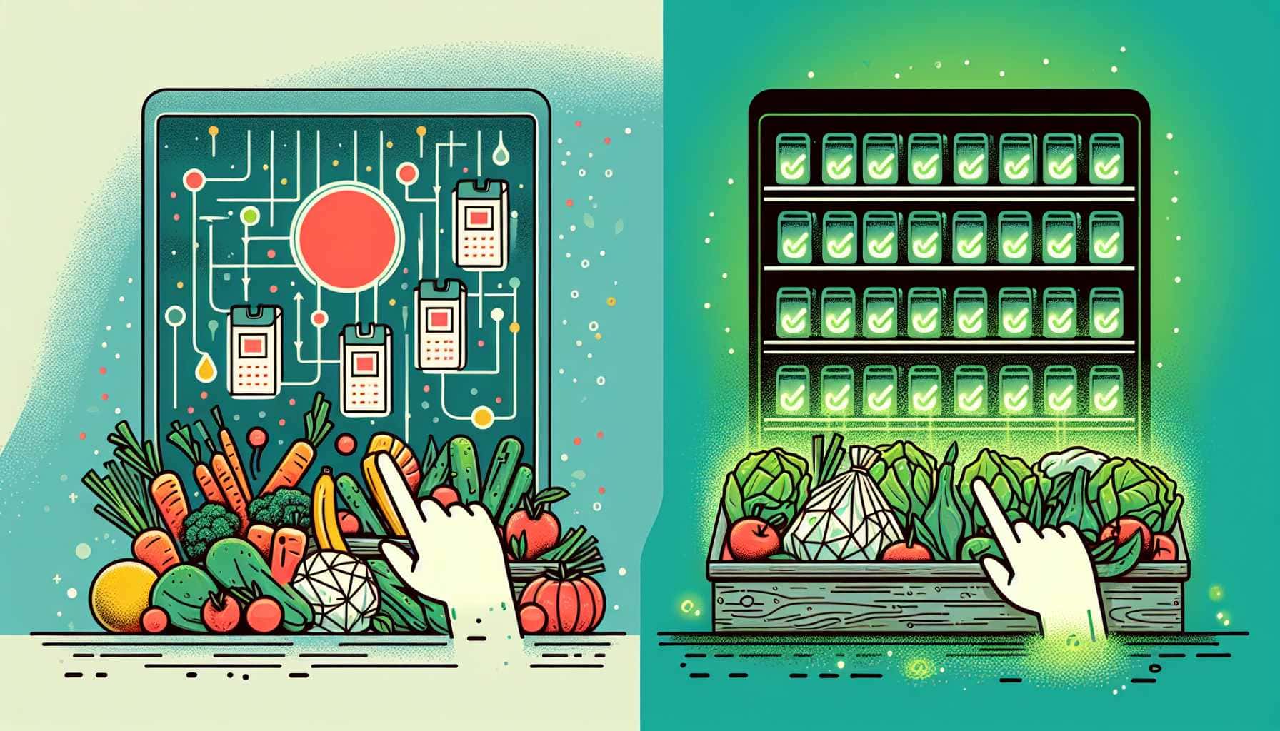 Illustration of food waste vs smart packaging