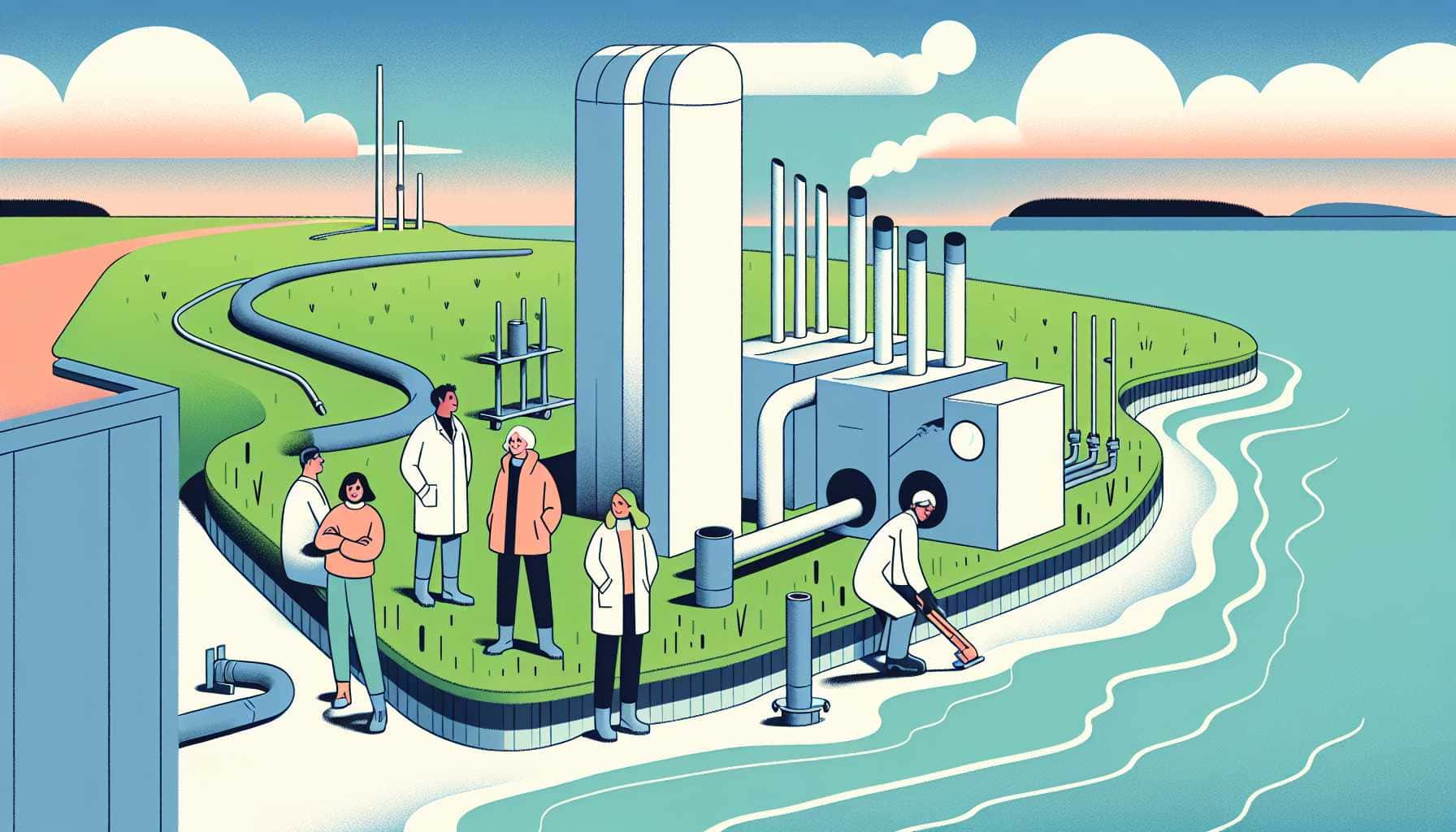 Illustration of scientists at carbon capture project