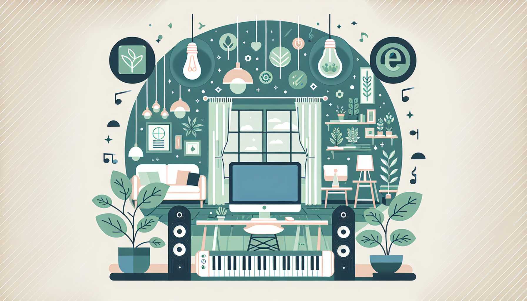 Illustration of modern home music studio
