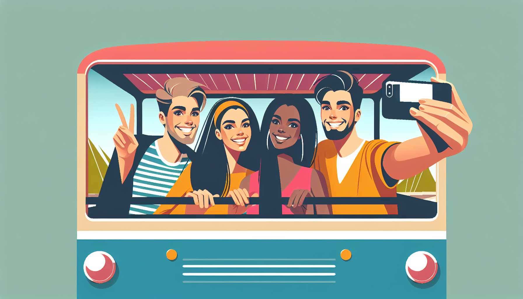 Illustration of friends taking selfie