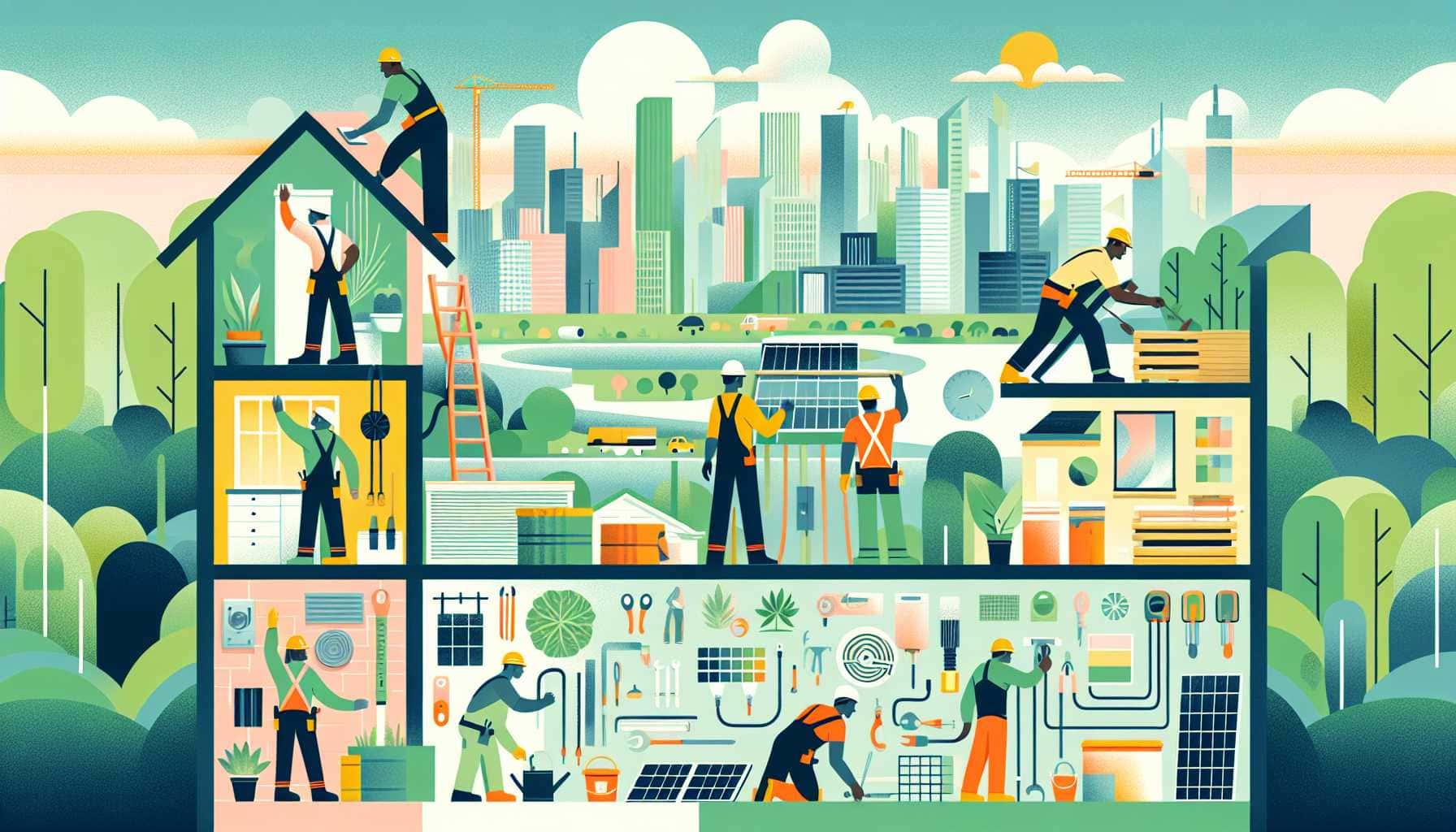 Illustration of eco-friendly construction workers