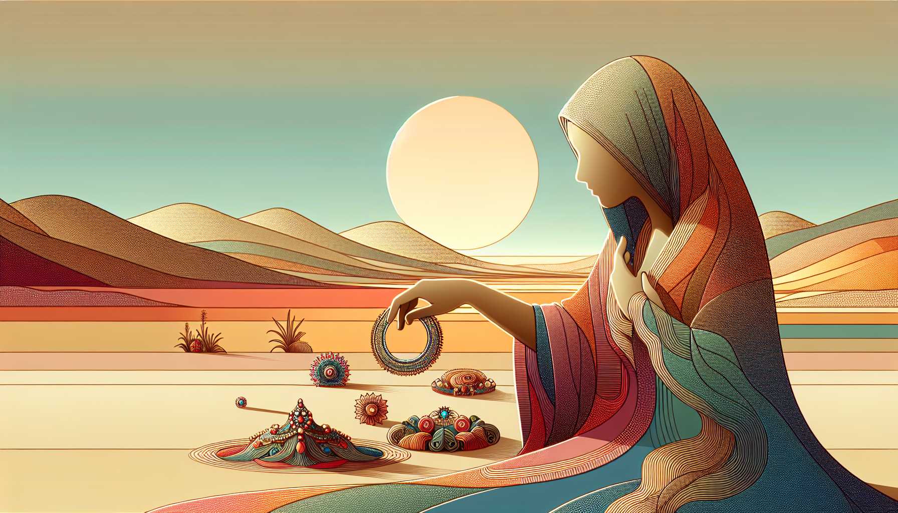 Illustration of a person interacting with jewelry