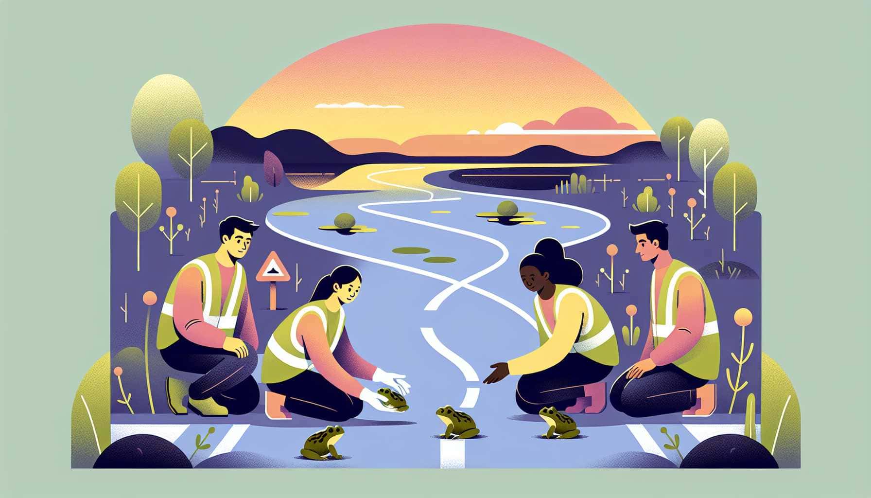 Illustration of volunteers carrying toads