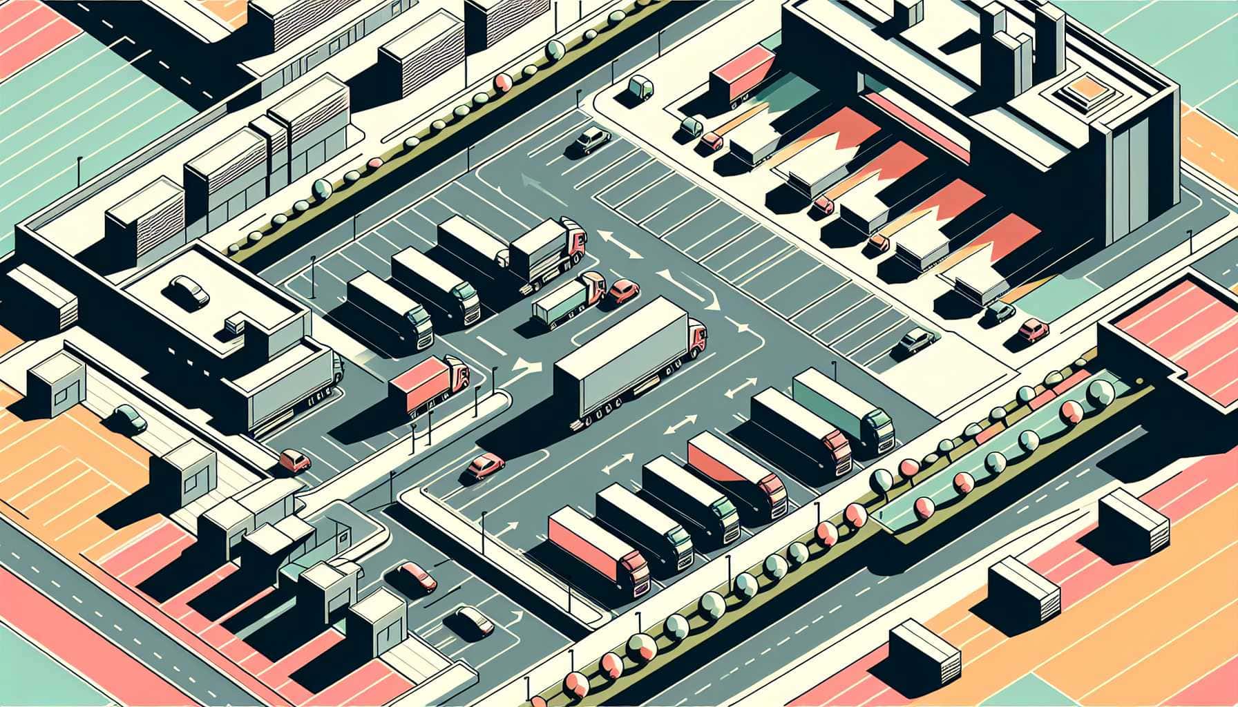 Illustration of aerial view of trucks