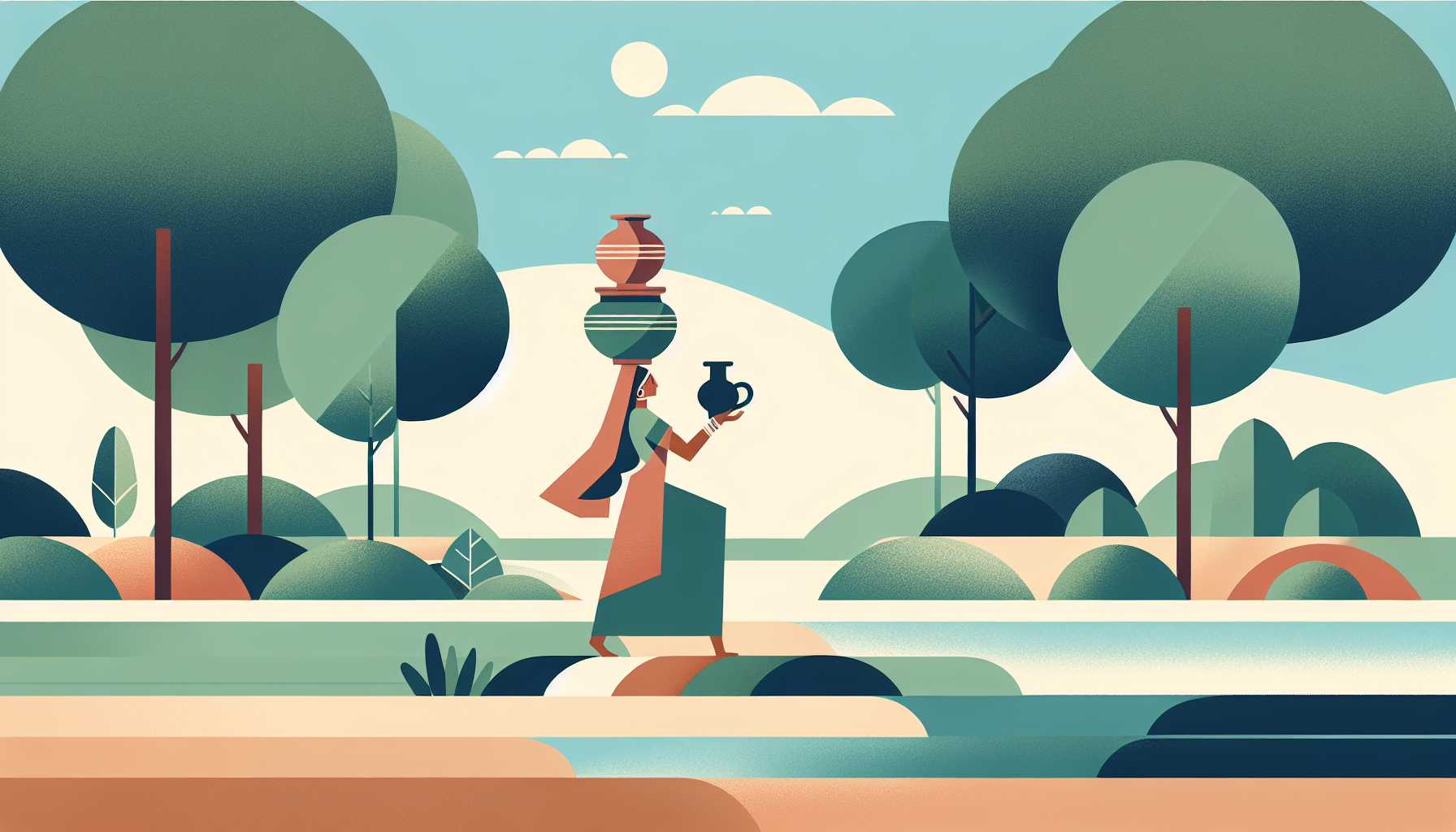 Illustration of woman carrying pots