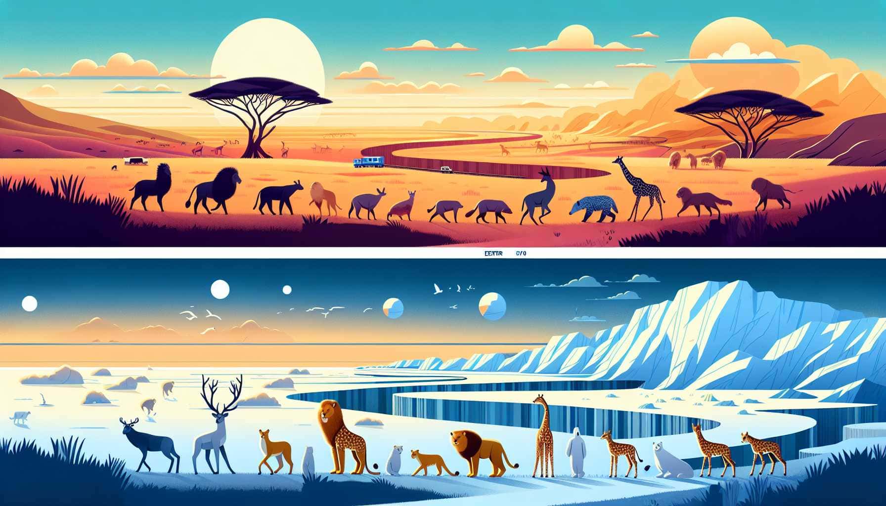 Illustration of animal puppets journey