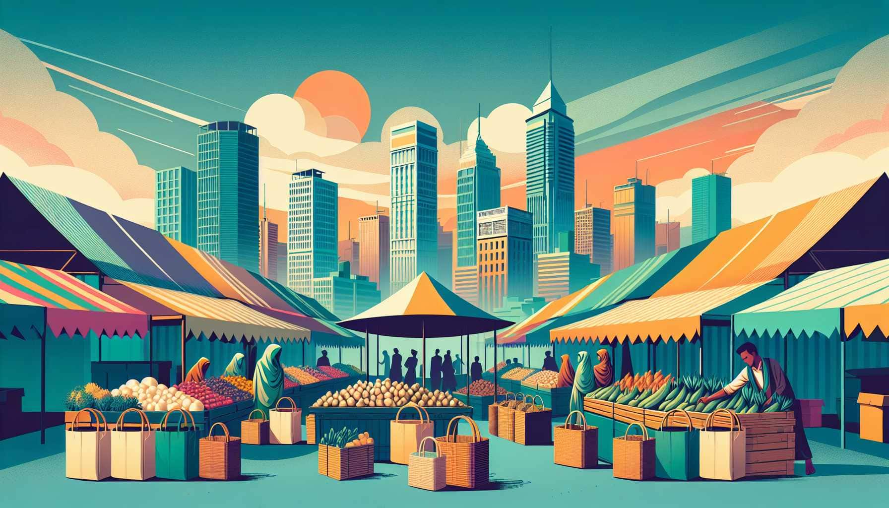 Illustration of a vibrant market scene