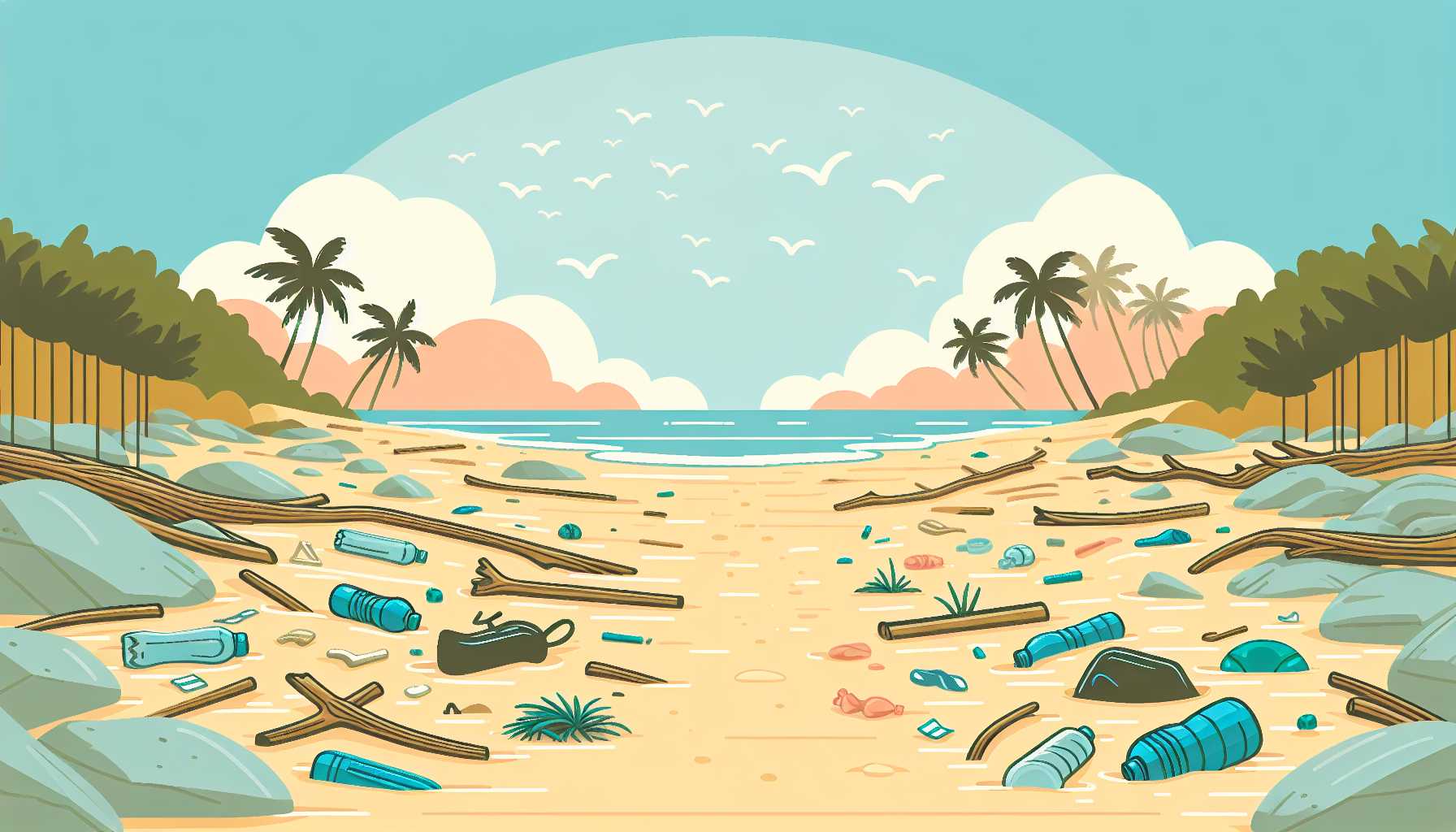 Illustration of beach with debris