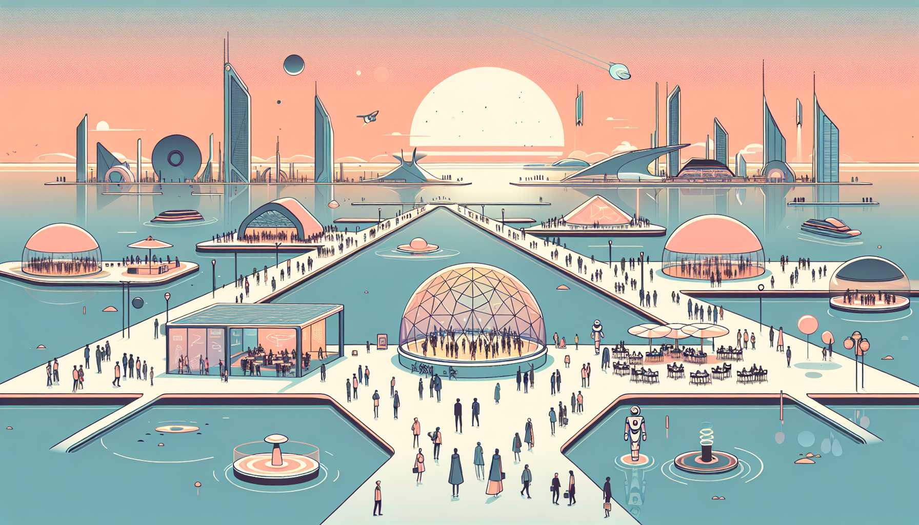Illustration of a futuristic world expo