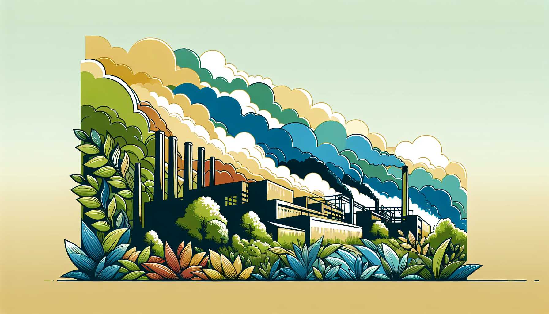 Illustration of a factory in nature