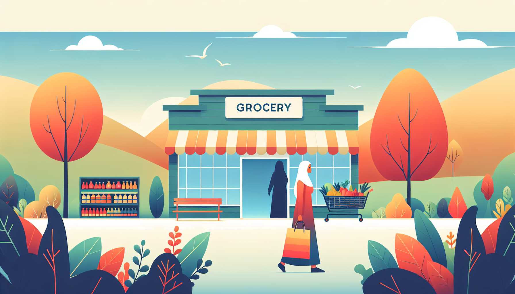 Illustration of a grocery store scene