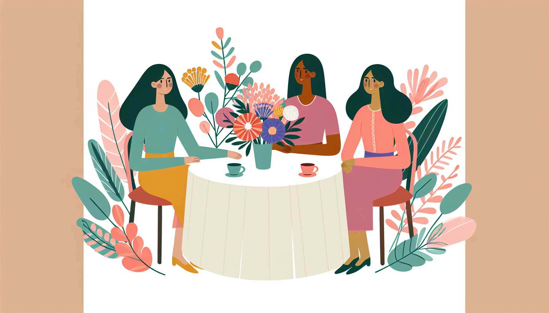 Illustration of three women at table