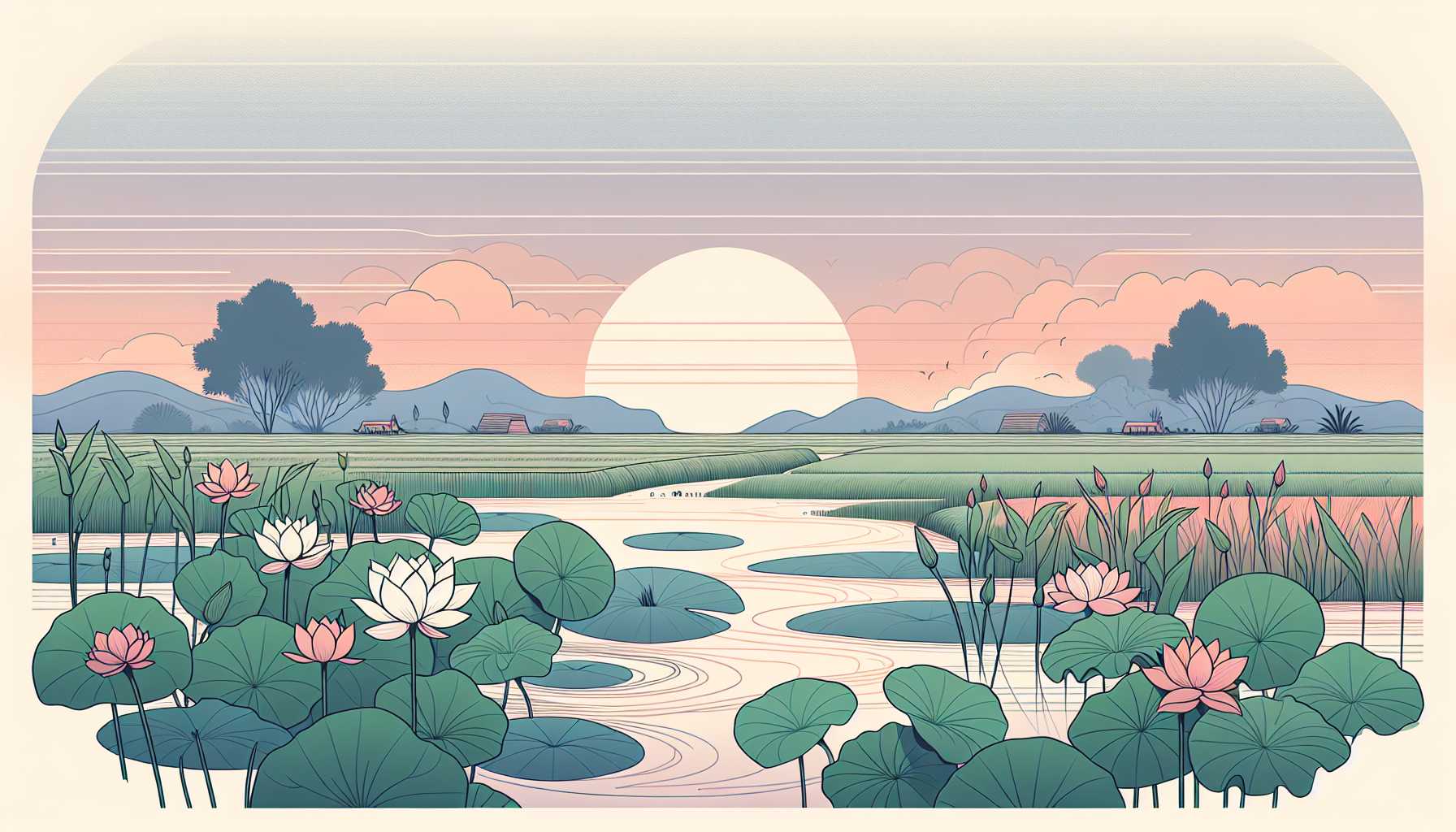 Illustration of tranquil lotus pond