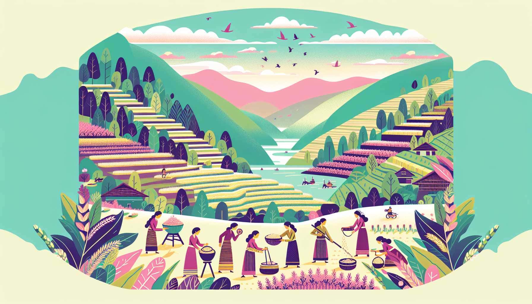 Illustration of Monpa women cooking