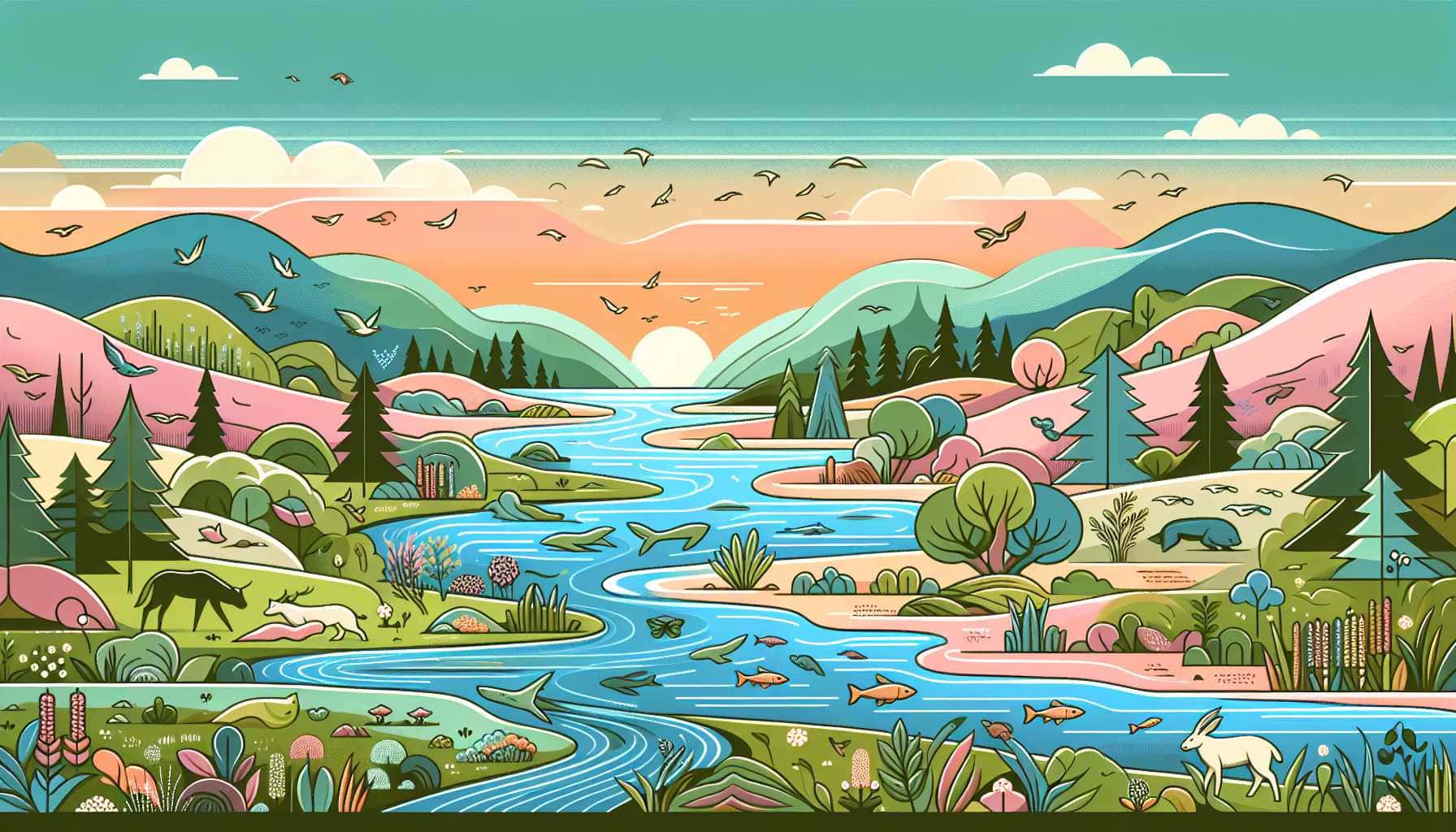 Illustration of a vibrant river