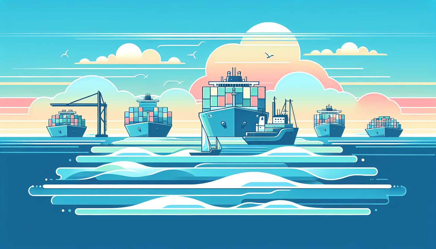 Illustration of shipping vessels retrofitted with eco-friendly technology