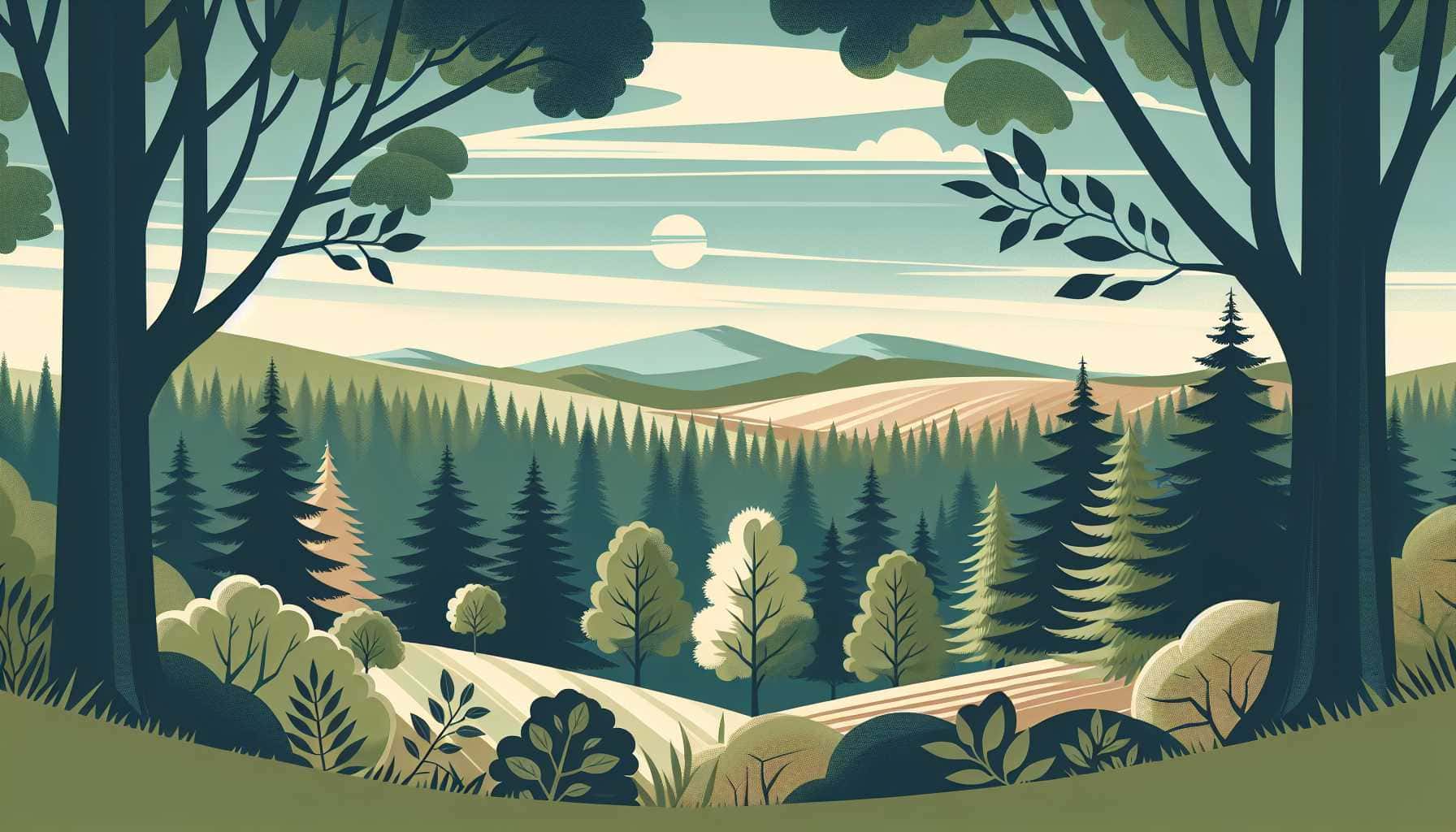 Illustration of a lush sustainable forest