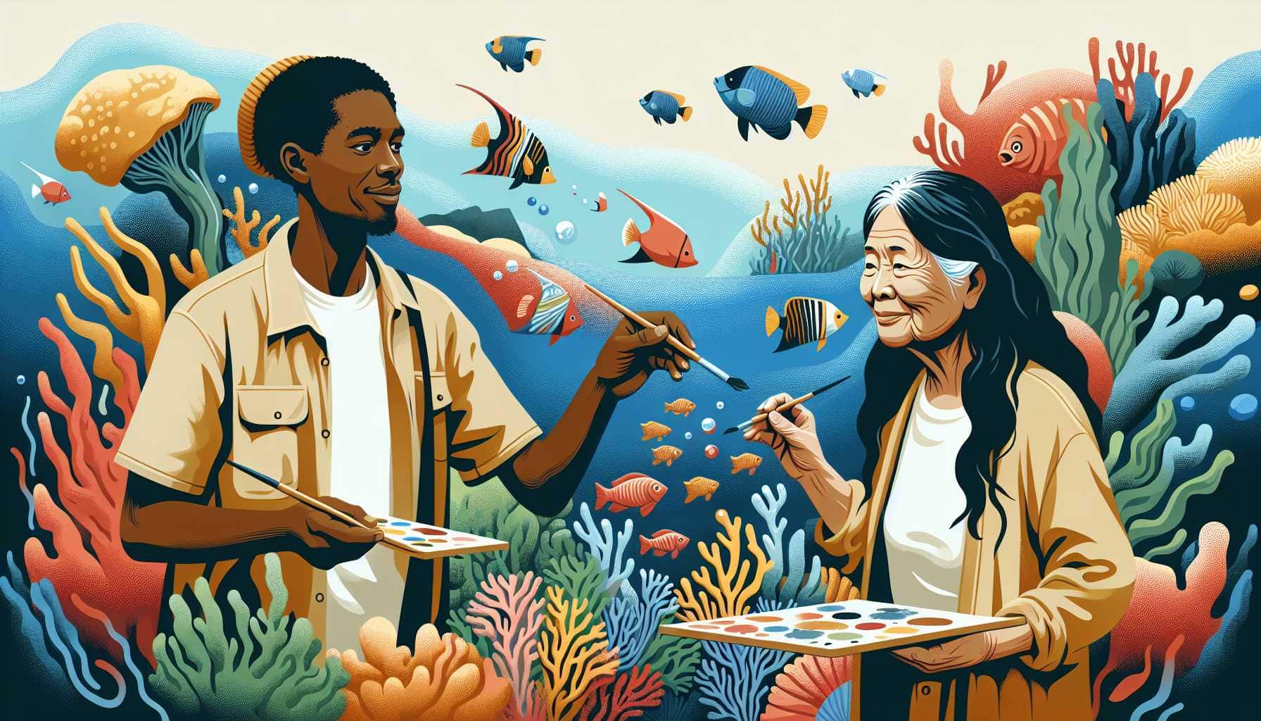 Illustration of two individuals painting