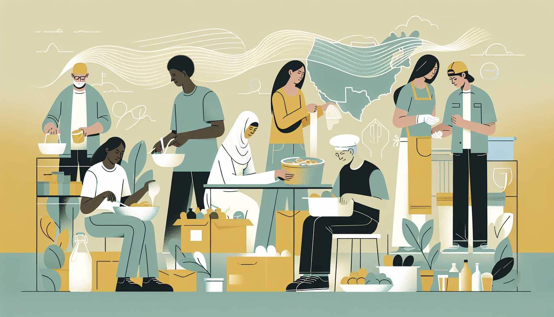 Illustration of diverse volunteers helping