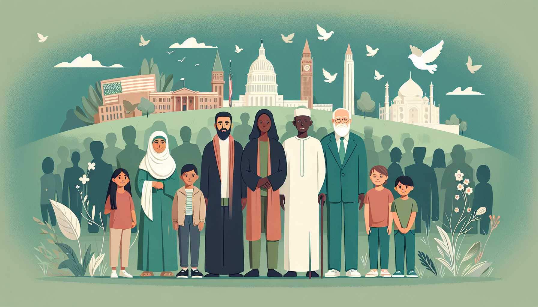 Illustration of diverse people advocating for human rights