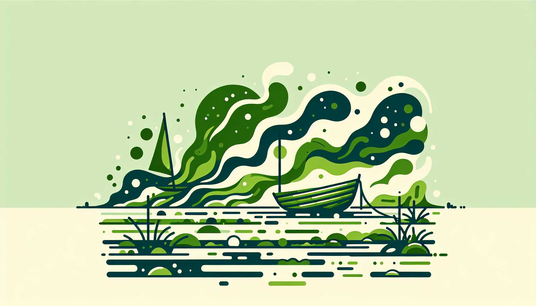 Illustration of a boat on algae