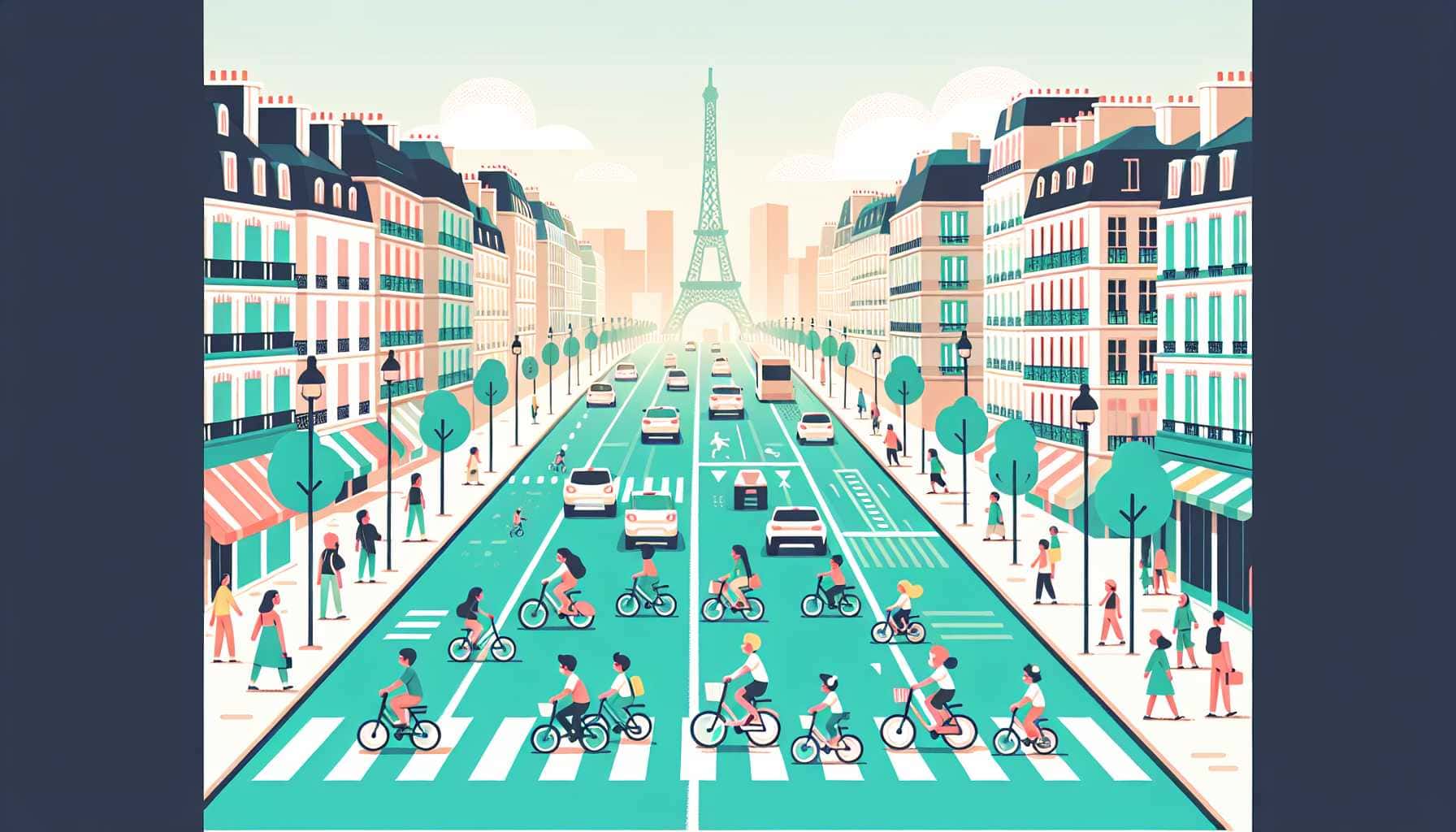 Illustration of children cycling in Paris
