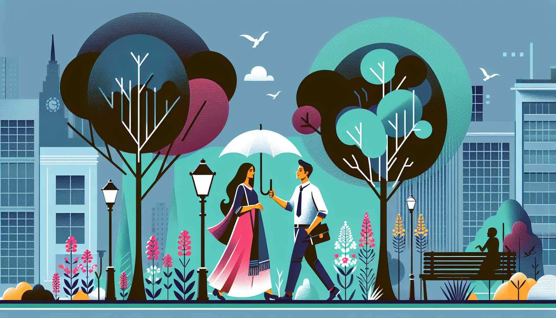 Illustration of two people walking