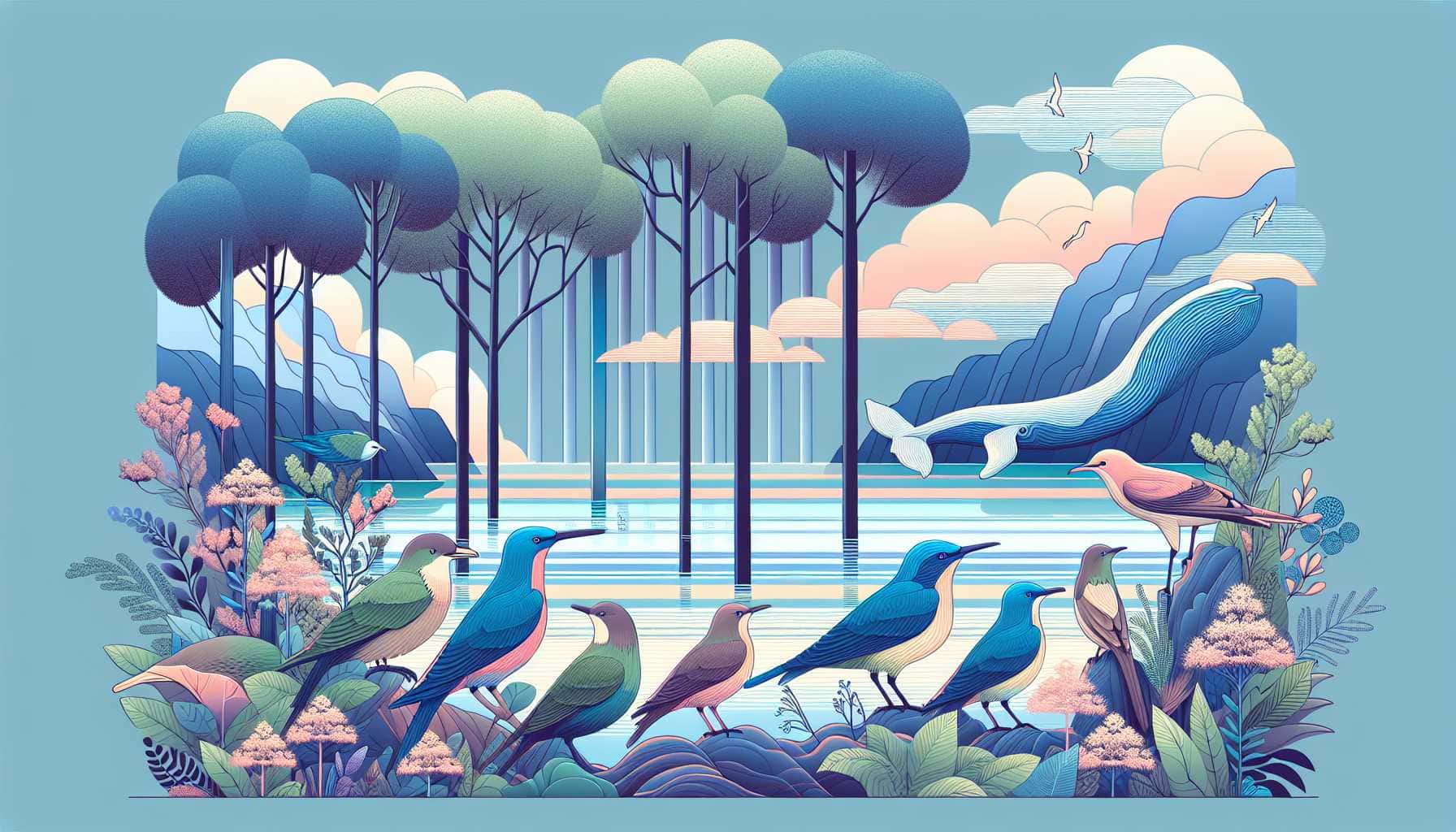 Illustration of vibrant forest scene
