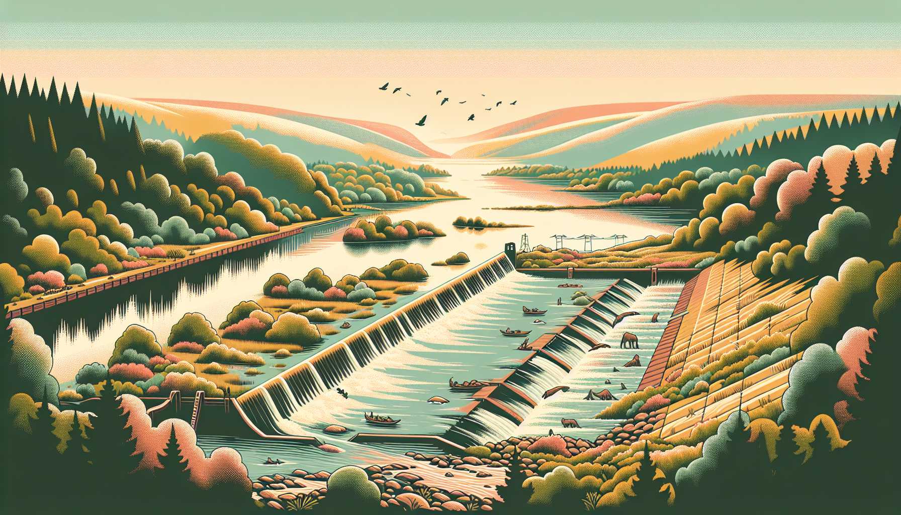 Illustration of serene river landscape