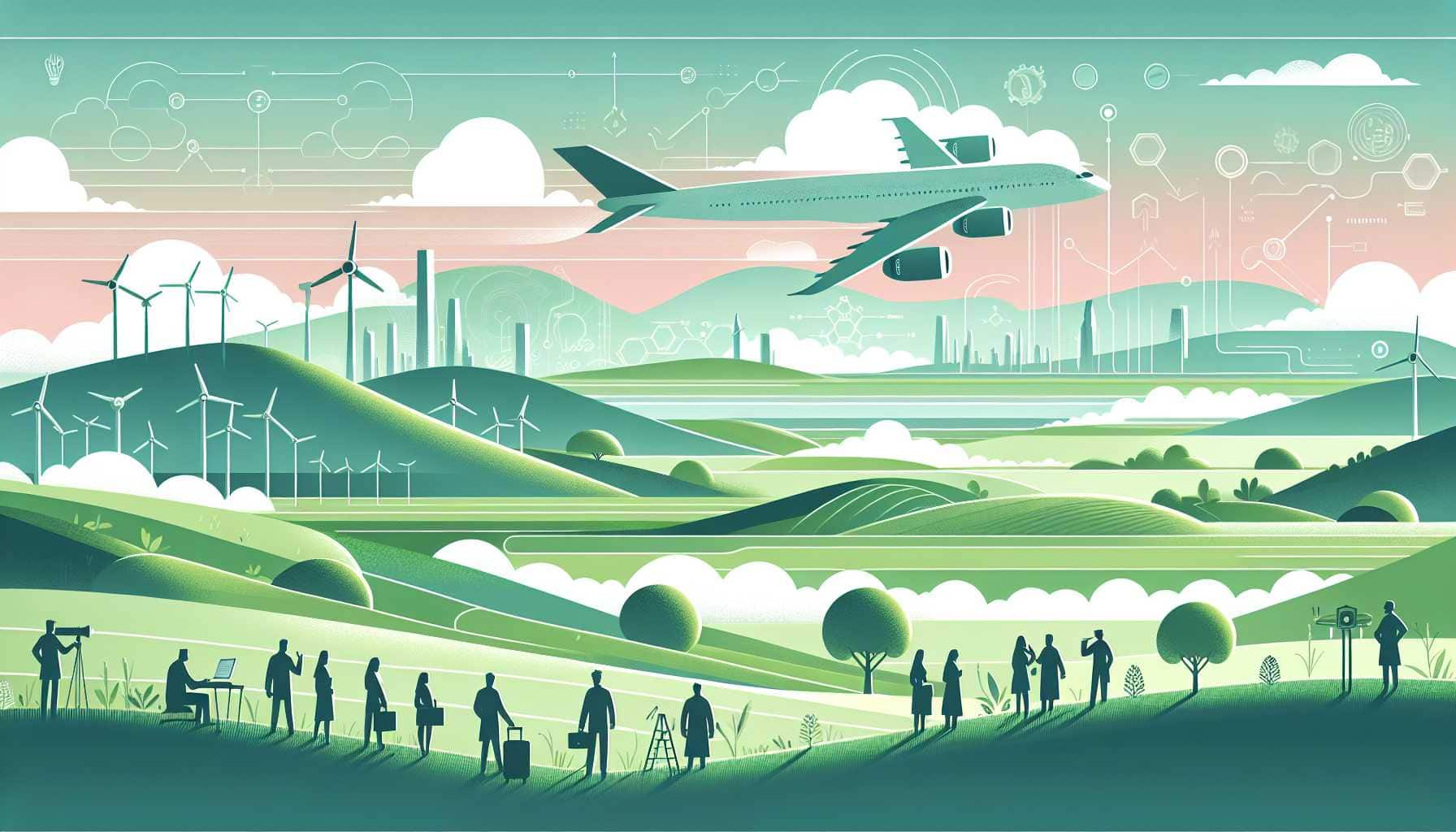 Illustration of futuristic eco-friendly aircraft