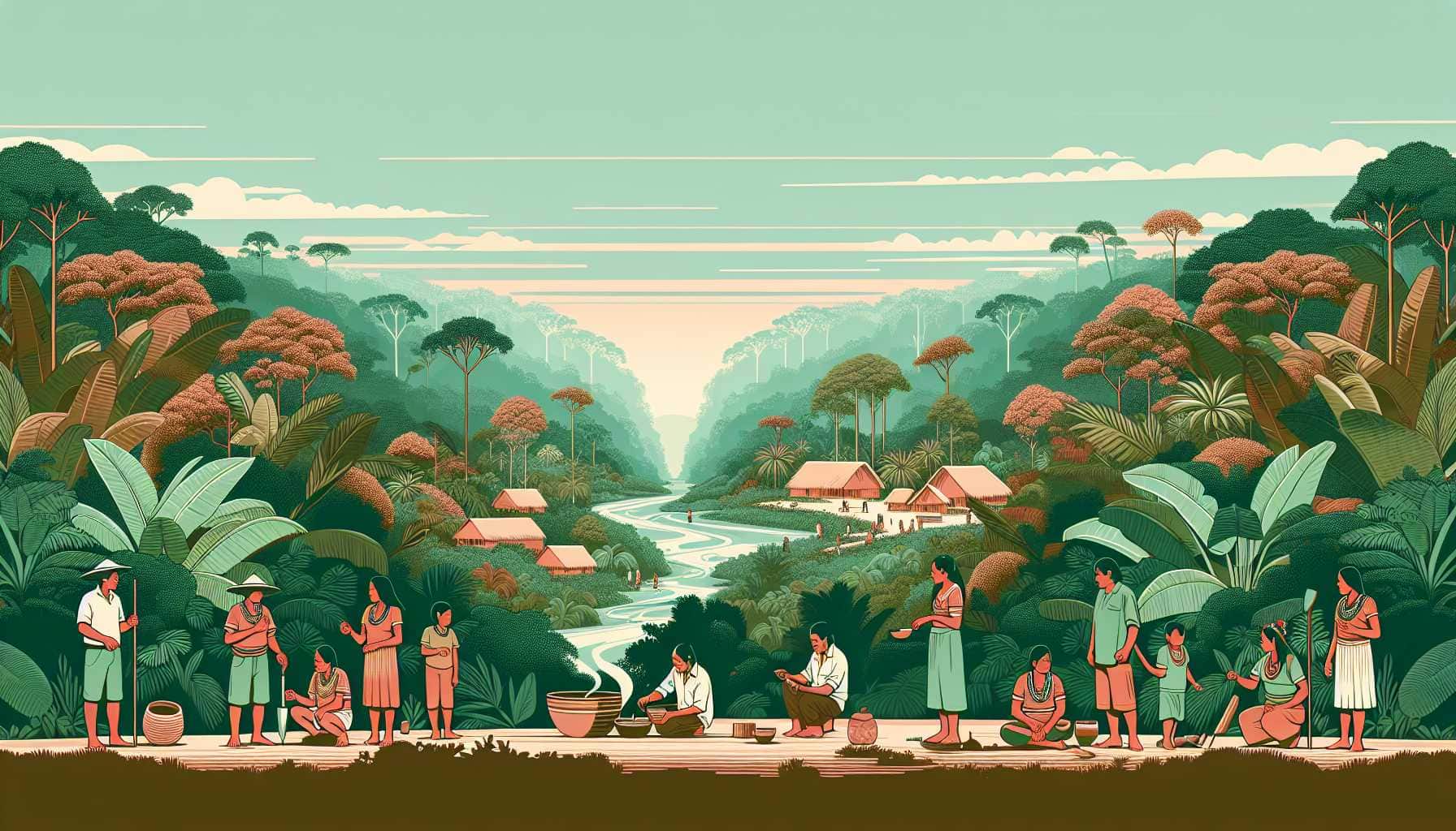 Illustration of Indigenous community managing rainforest