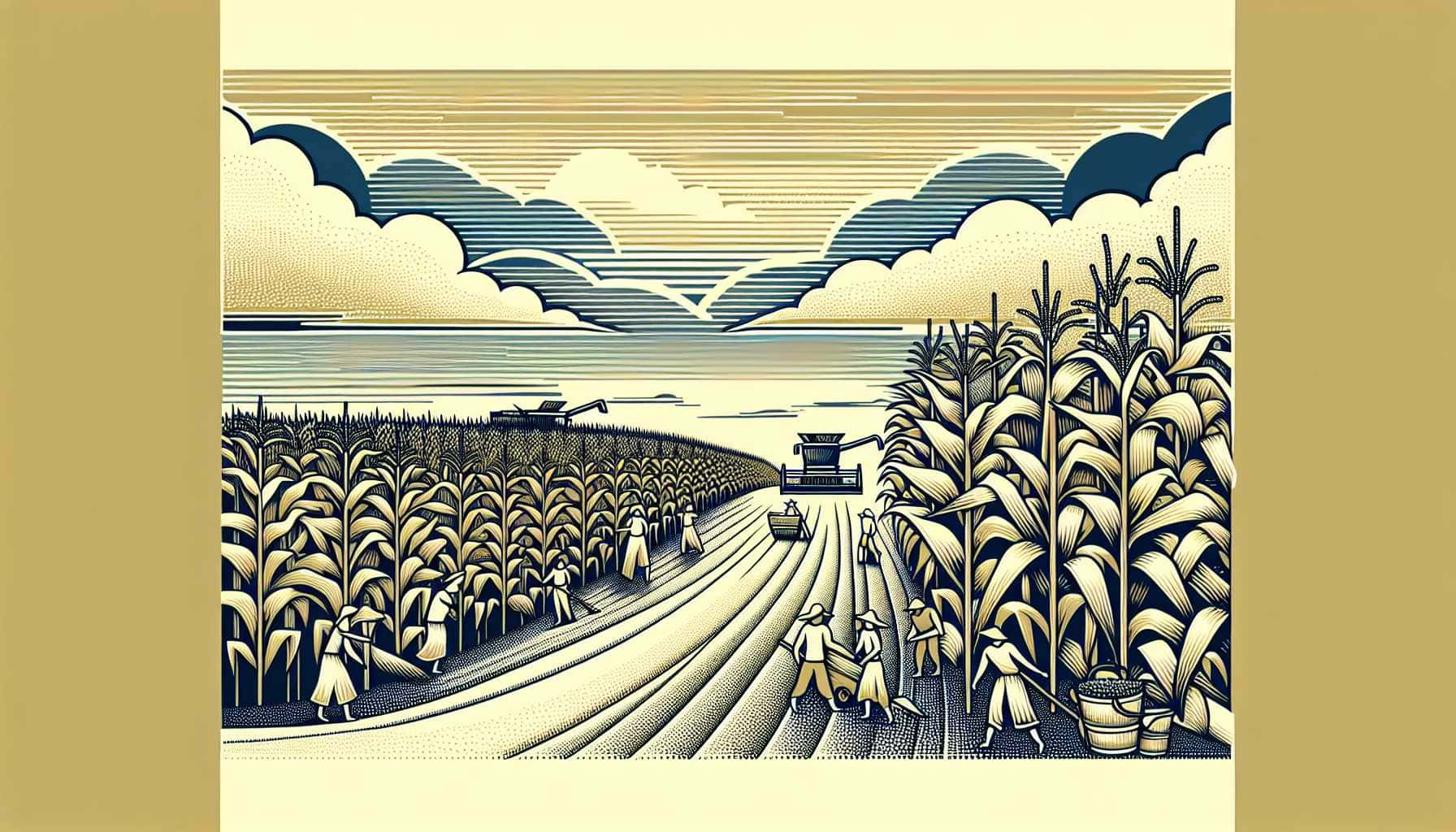 Illustration of a cornfield harvest