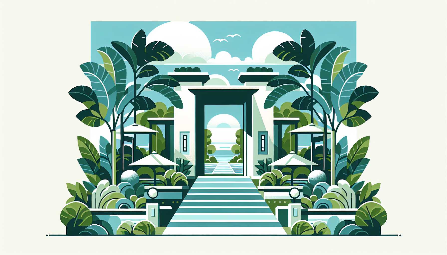 Illustration of an elegant resort entrance