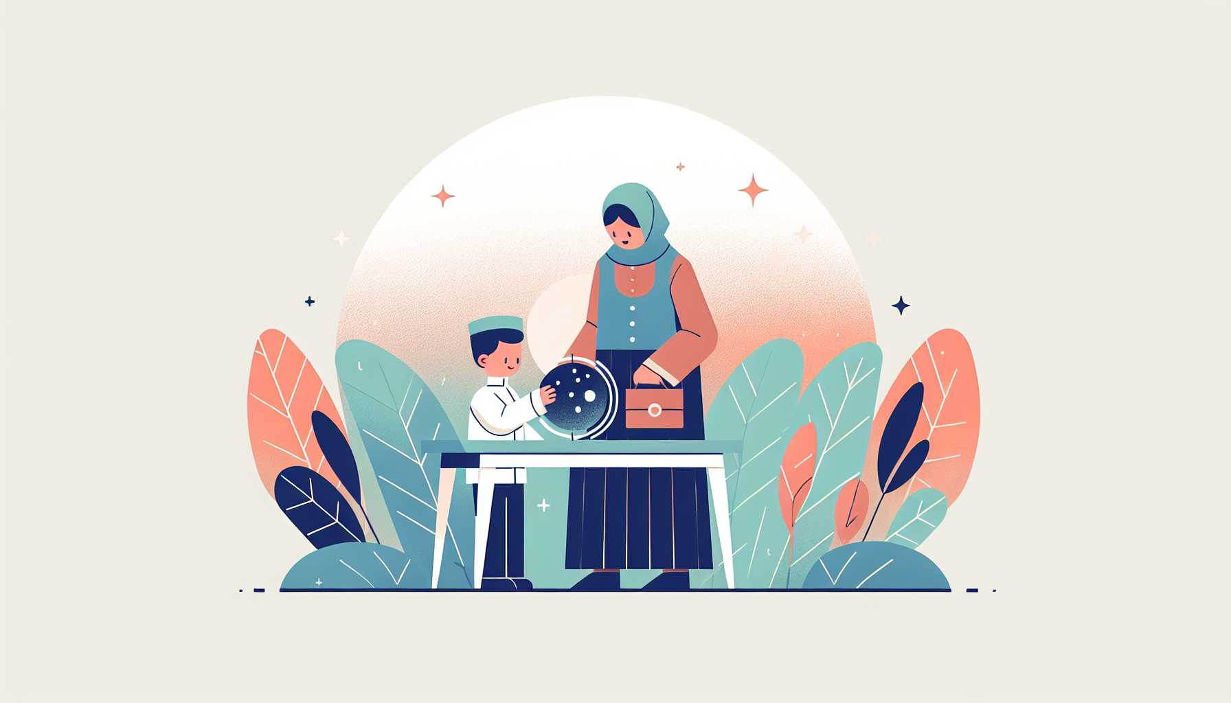Illustration of a smiling adult and child