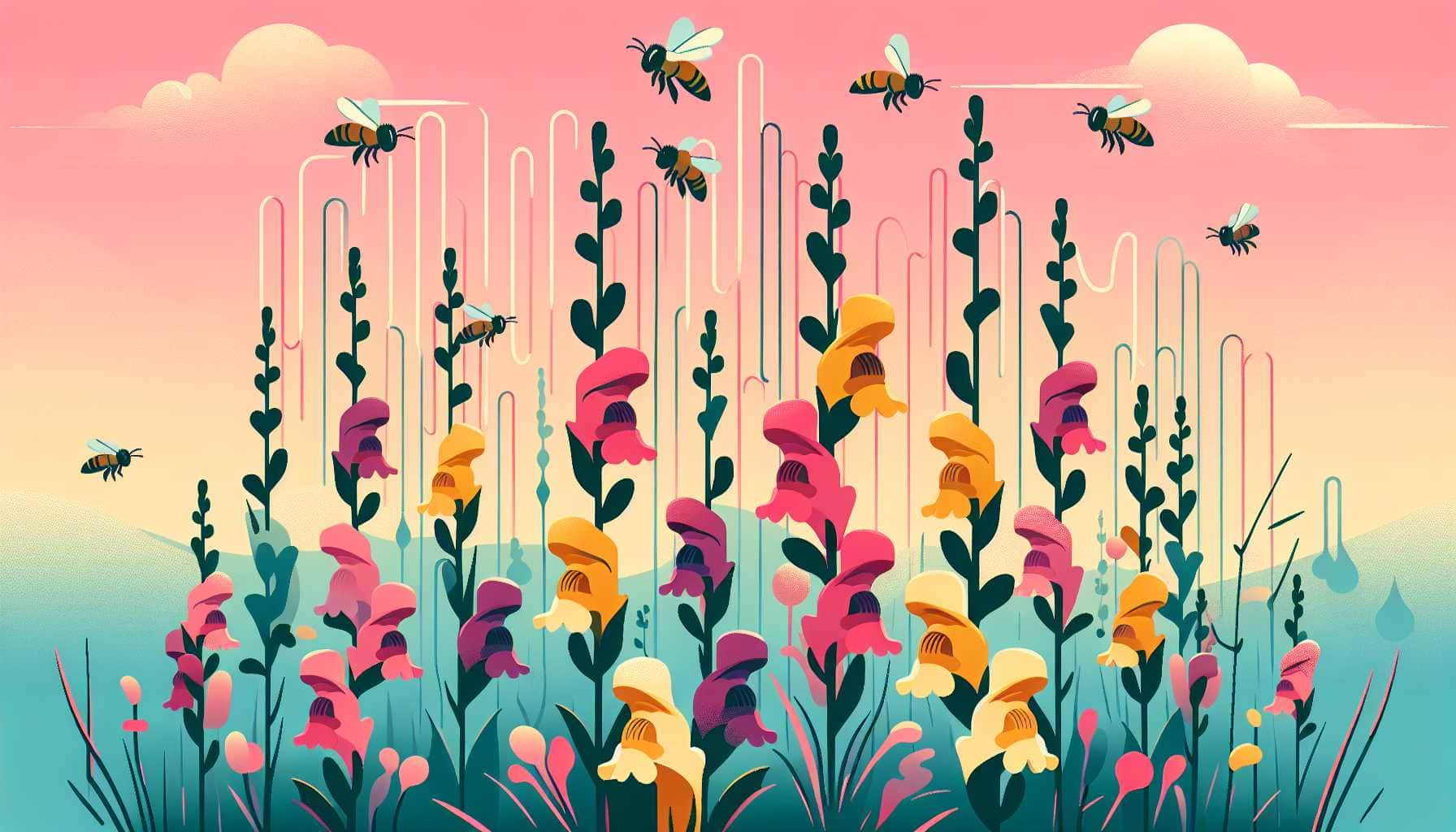 Illustration of snapdragon plants responding to bees