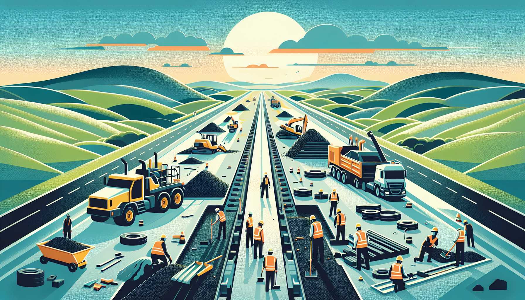 Illustration of road construction scene