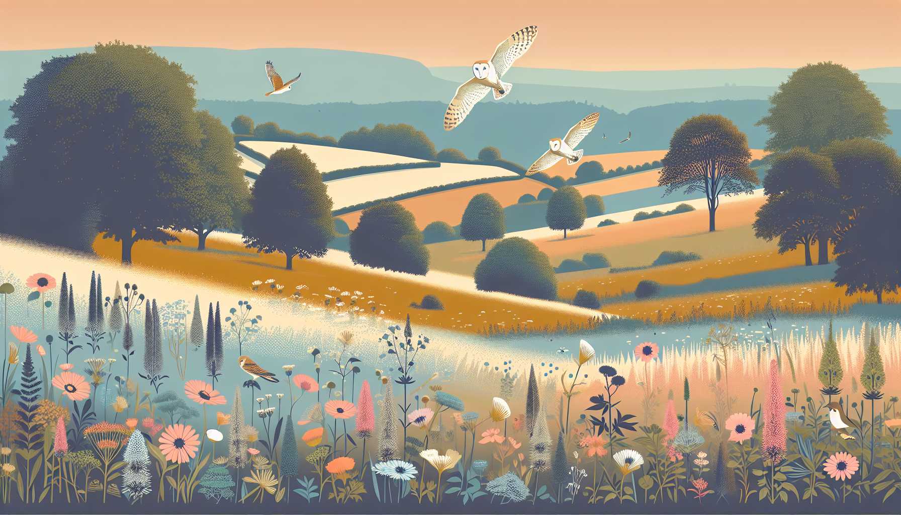 Illustration of serene wildflower meadow