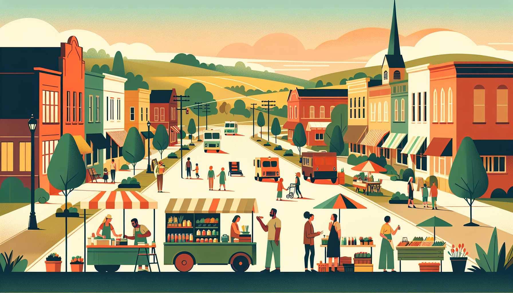 Illustration of vibrant rural town