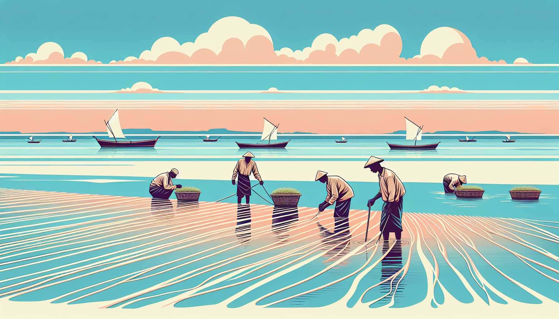 Illustration of seaweed farmers on Pemba Island