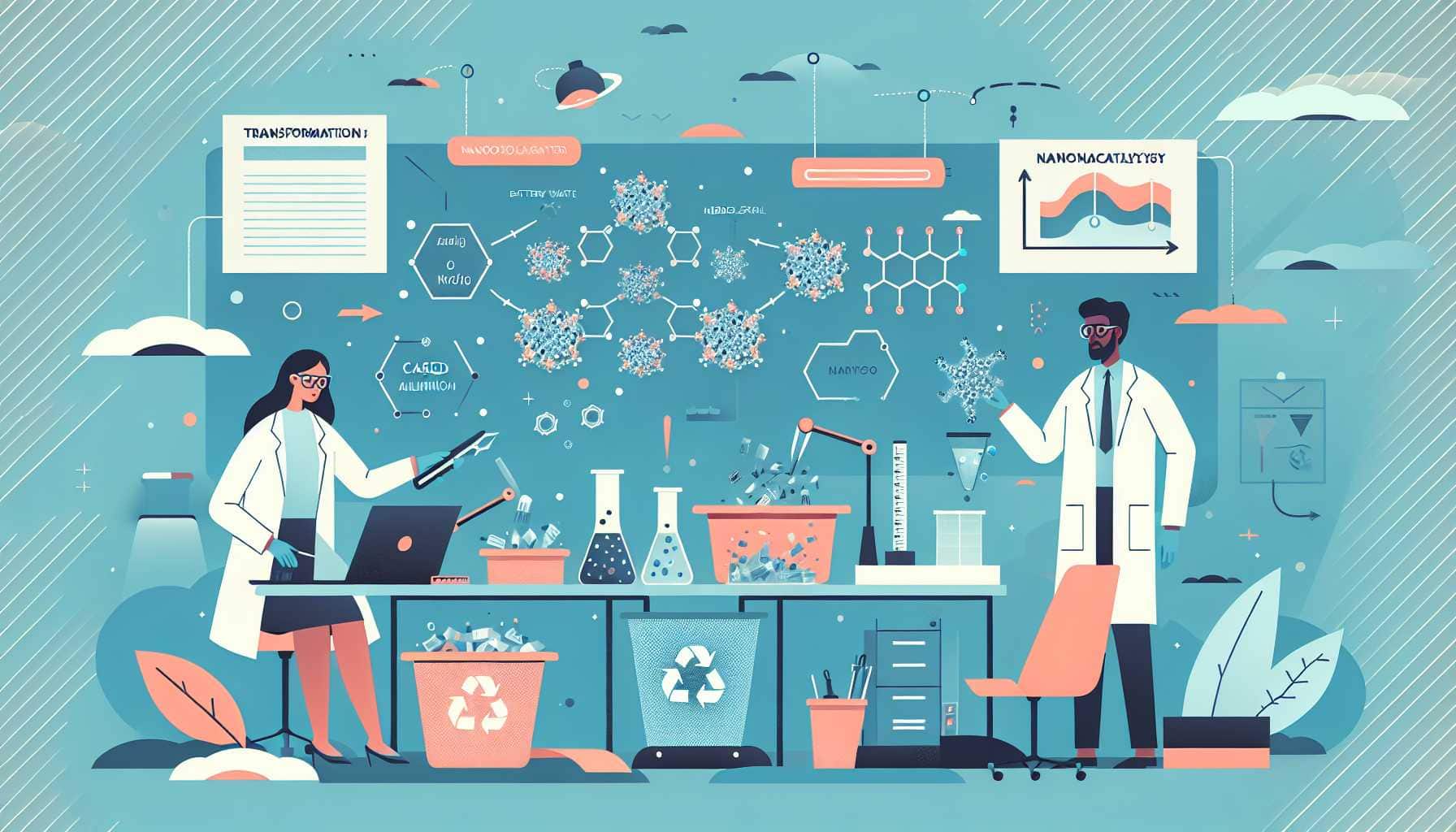 Illustration of scientists transforming waste