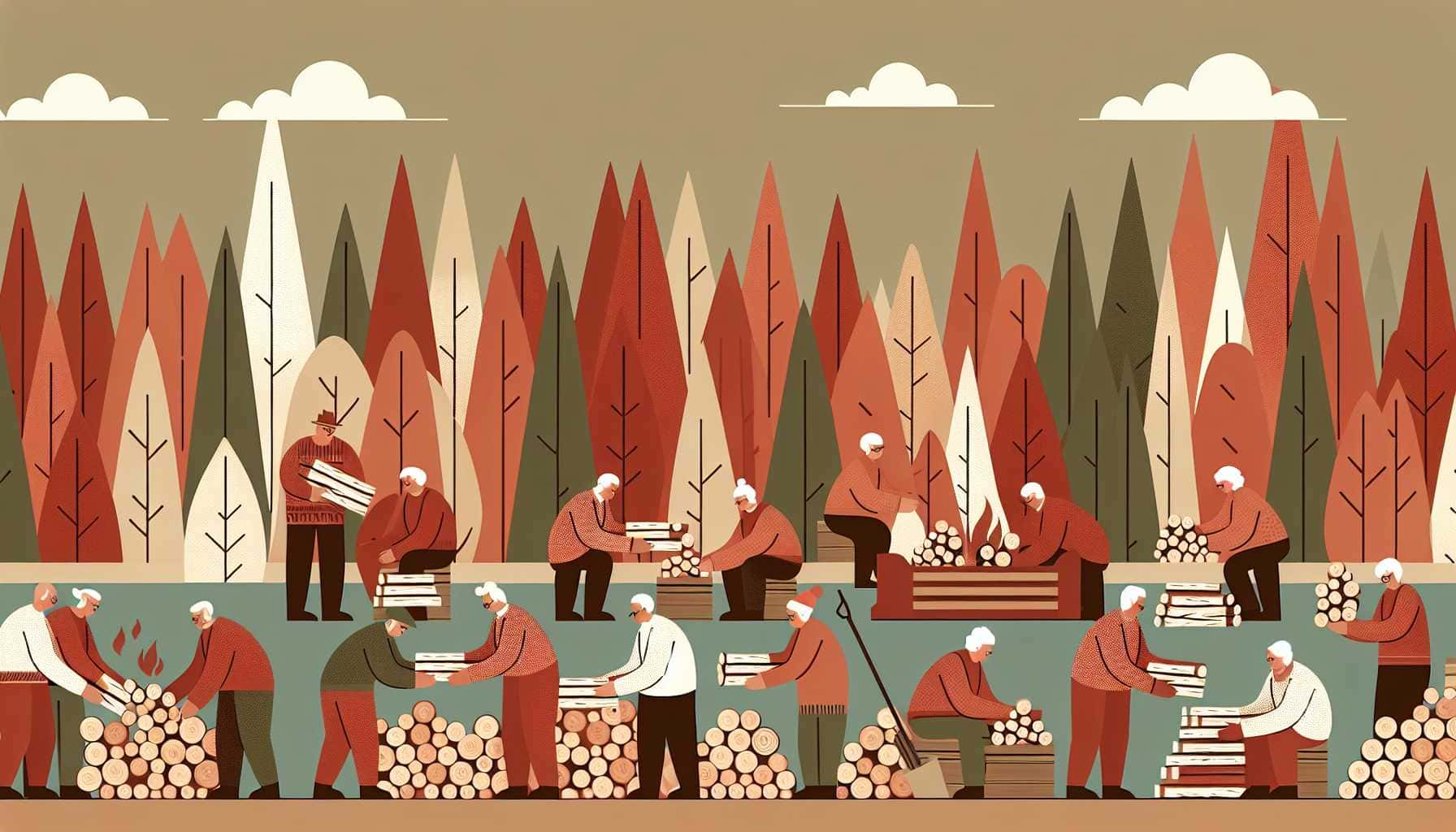 Illustration of tribal members collecting firewood
