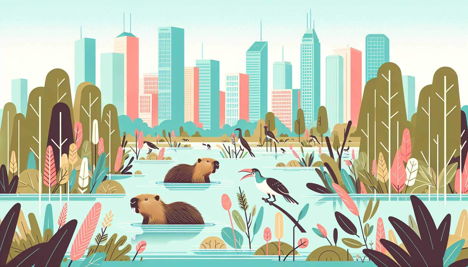 Illustration of native animals in cities