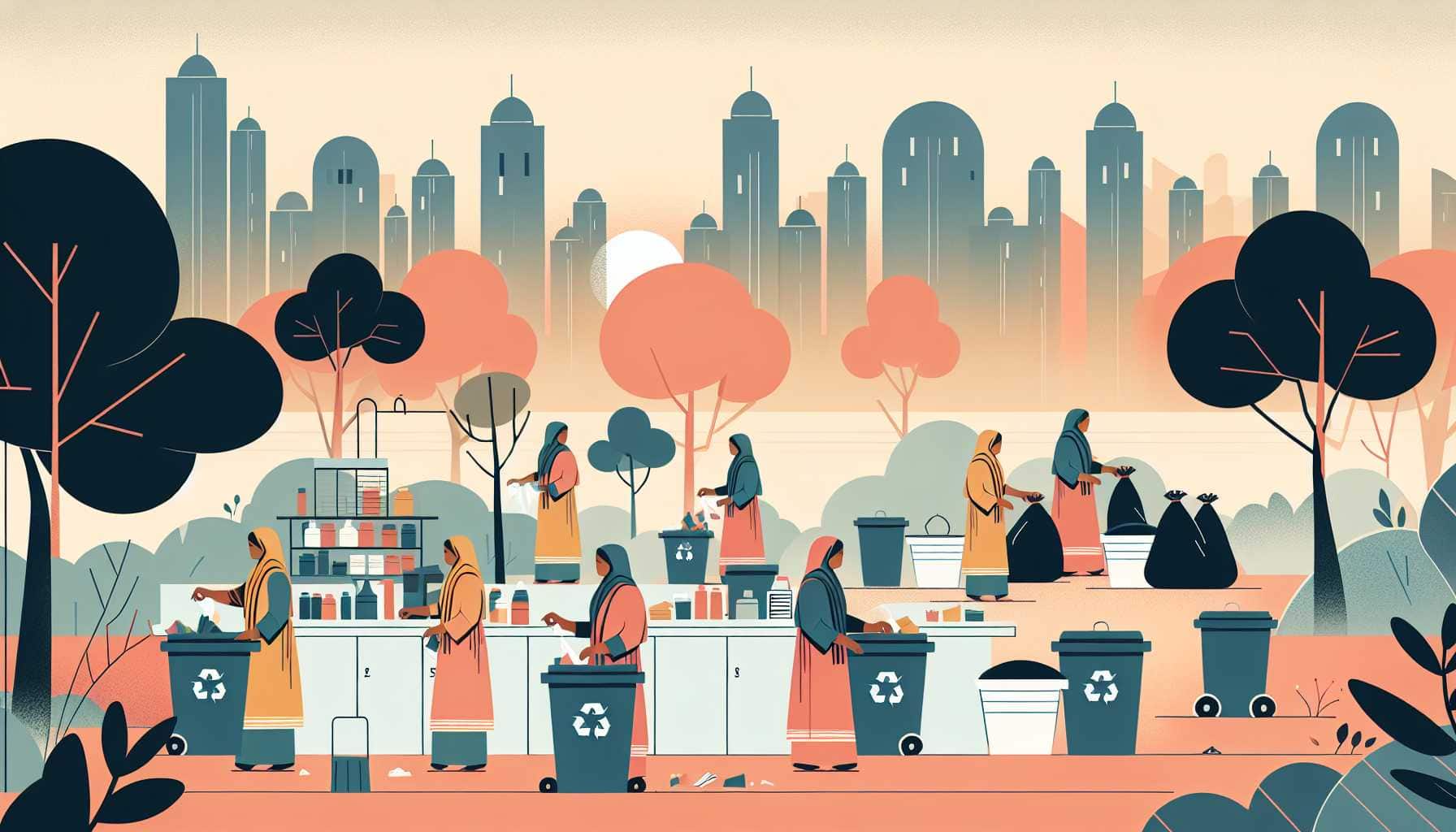 Illustration of female waste workers