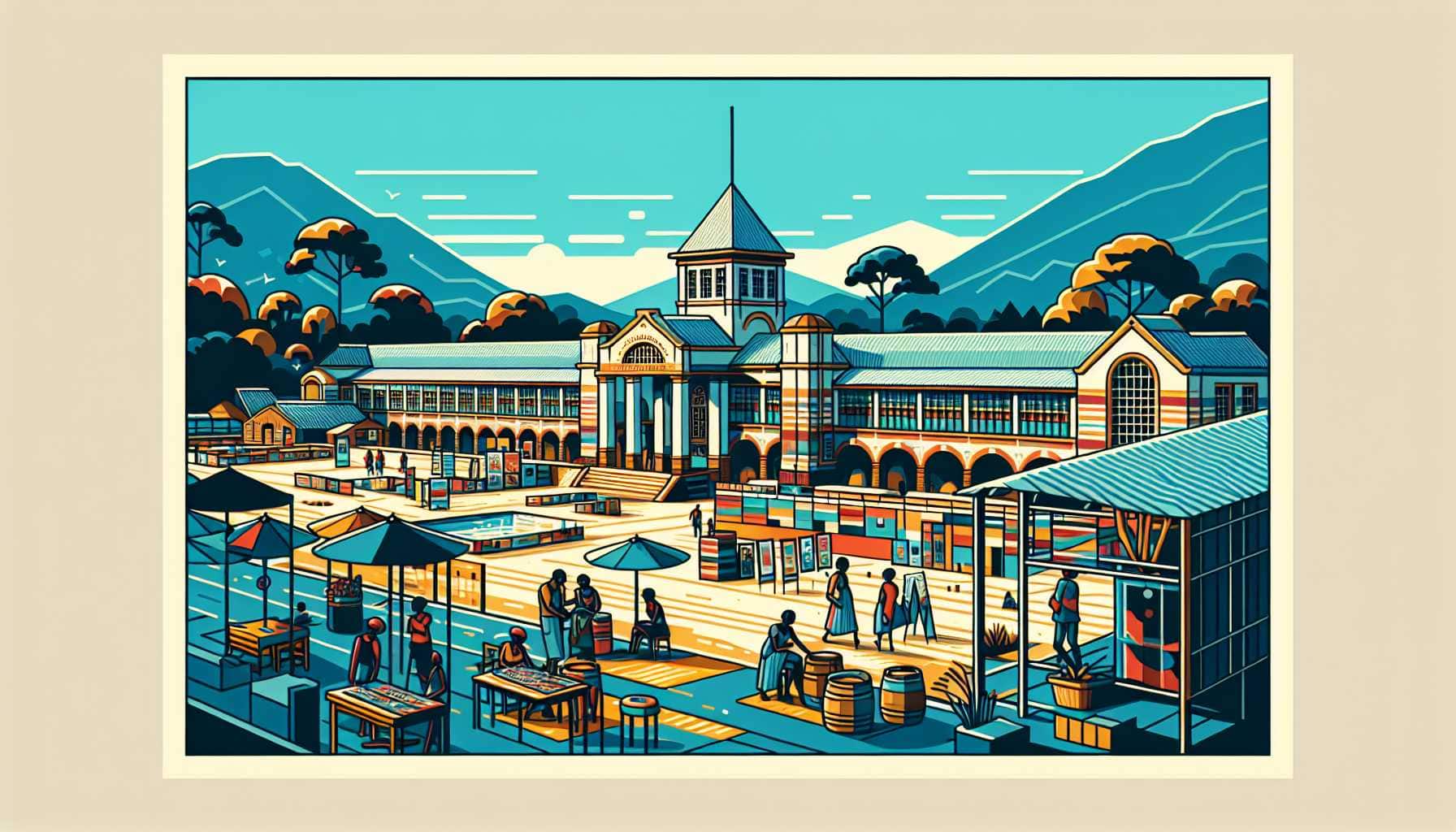 Illustration of vibrant art hub